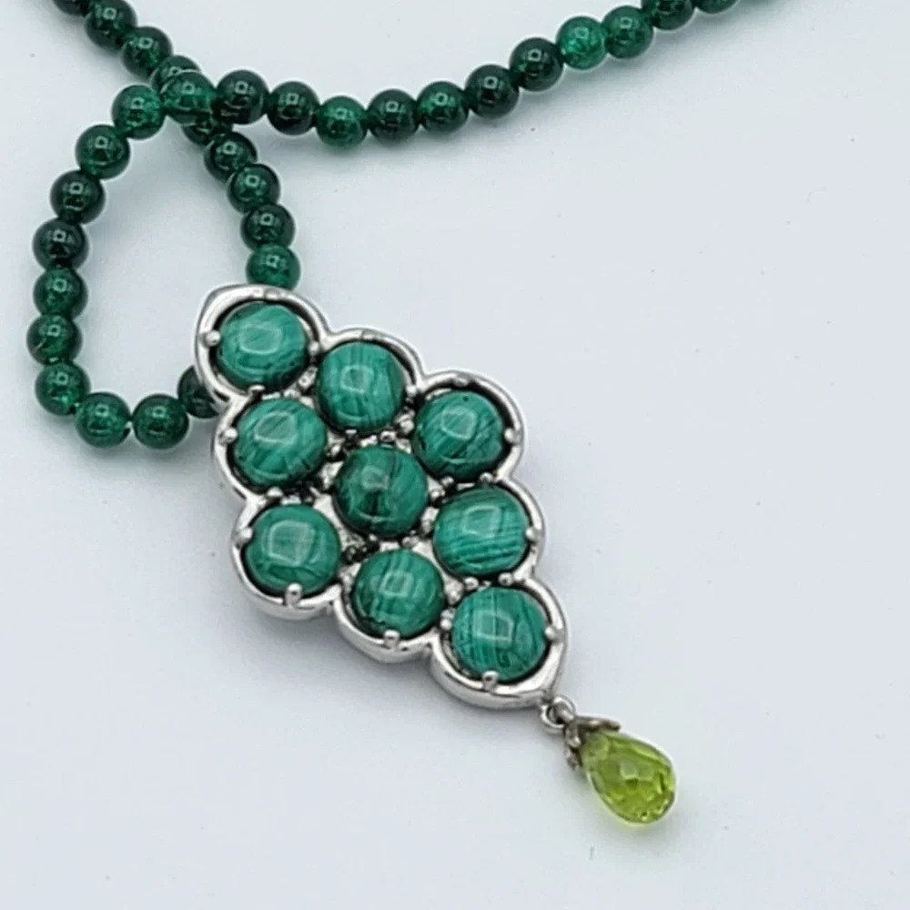Malachite Beads 316 L Stainless Steel 1.75" Pendant 20" Green Quartzite Necklace